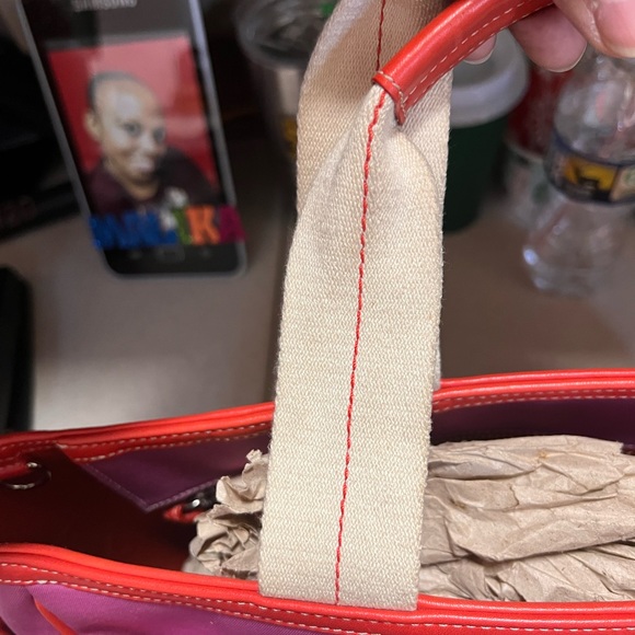 Coach Hamptons Pink Canvas & Orange-Red Leather Tote Bag - Picture 16 of 16